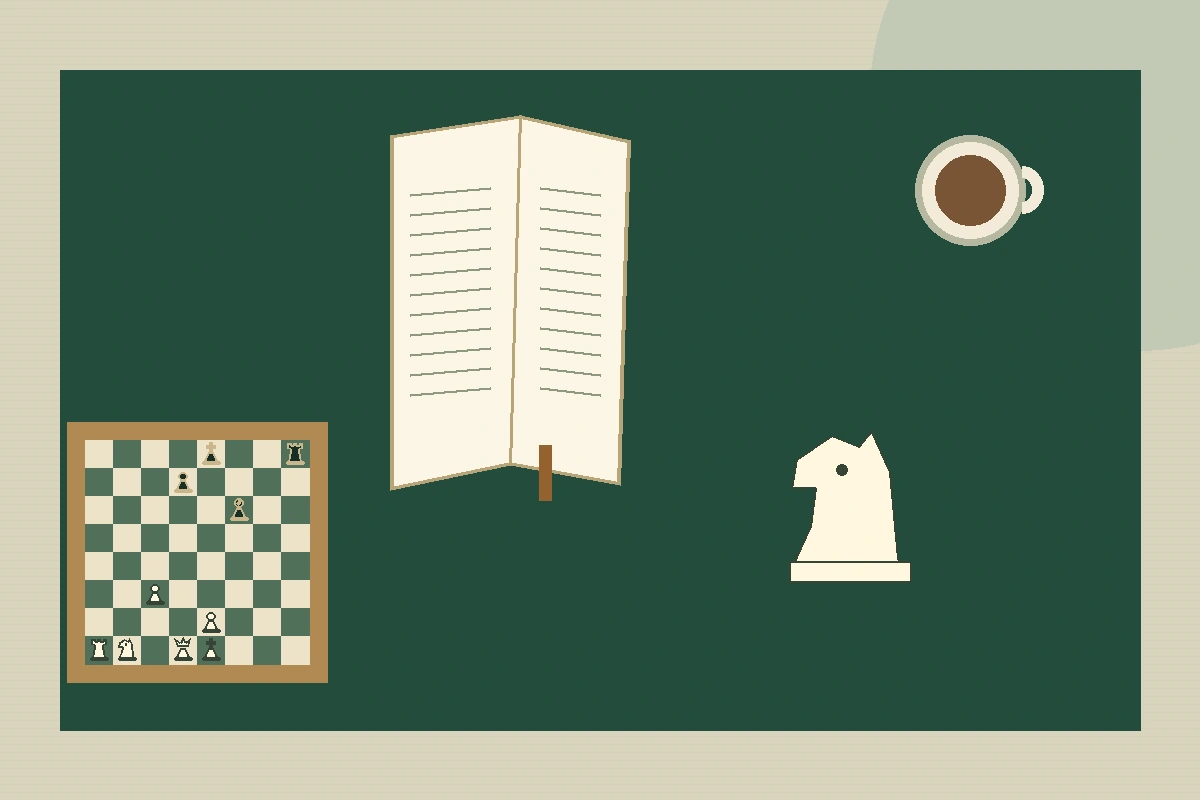 棋类阅读与学习主题独立插画，非赛事现场、真人肖像或官方活动照片